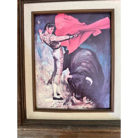 Vintage Dramatic Matador Rico Tomaso Red Cape Velvet Gold Wood Frame - Picture 2 of 6